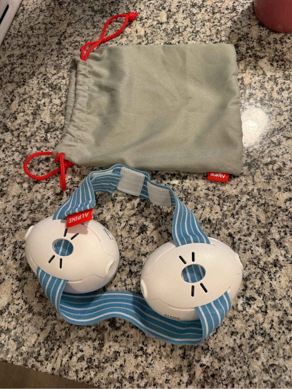 Alpine Kids White Ear Protectors with Light Blue Striped Headband
